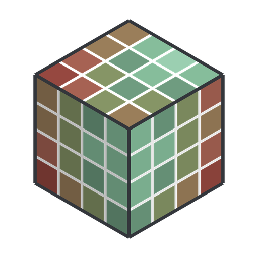 The Refutation mark — a 3-D parameter-sweep cube: refuted configurations in terracotta, the surviving optimum climbing to green